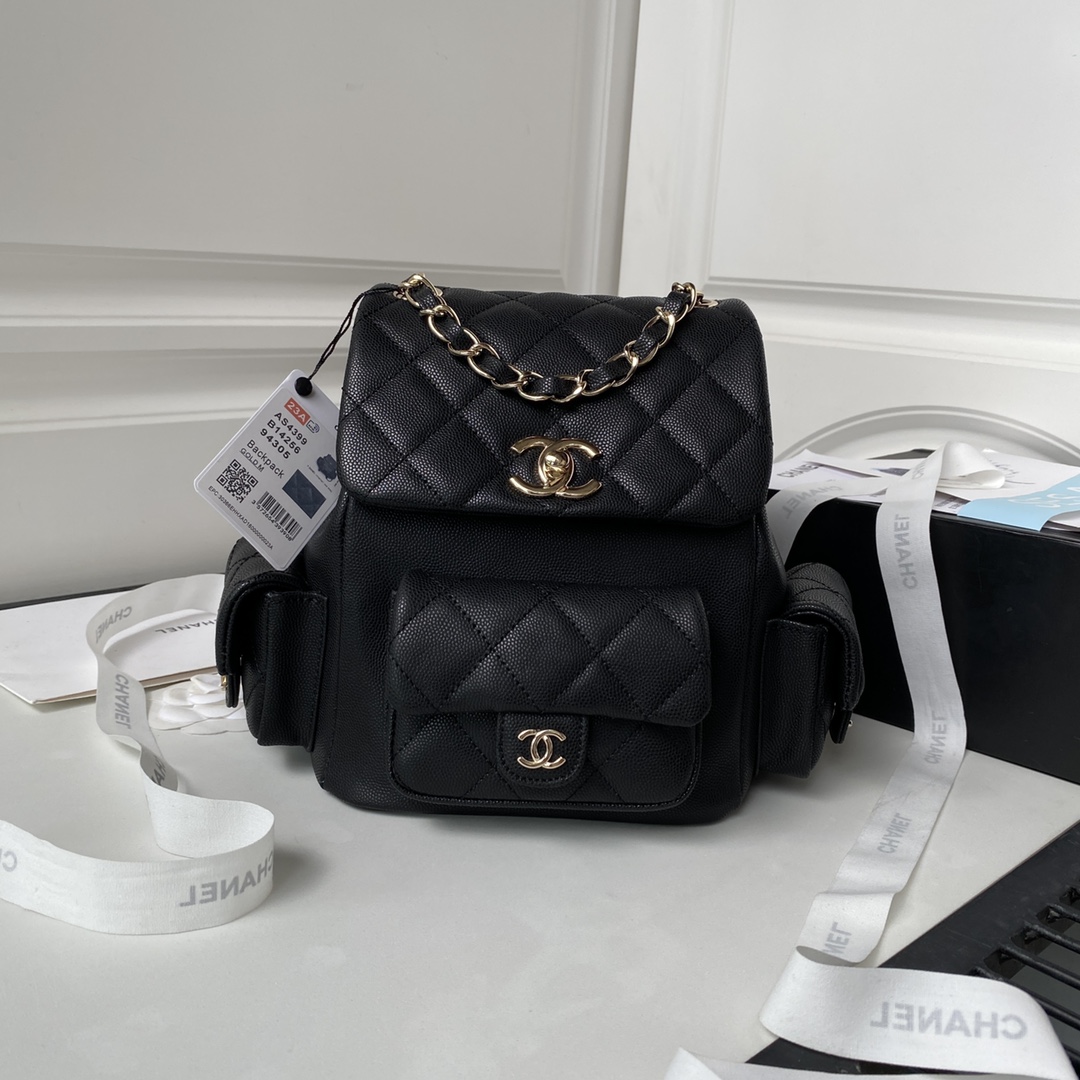 Caviar Leather Small Backpack AS4399 Black